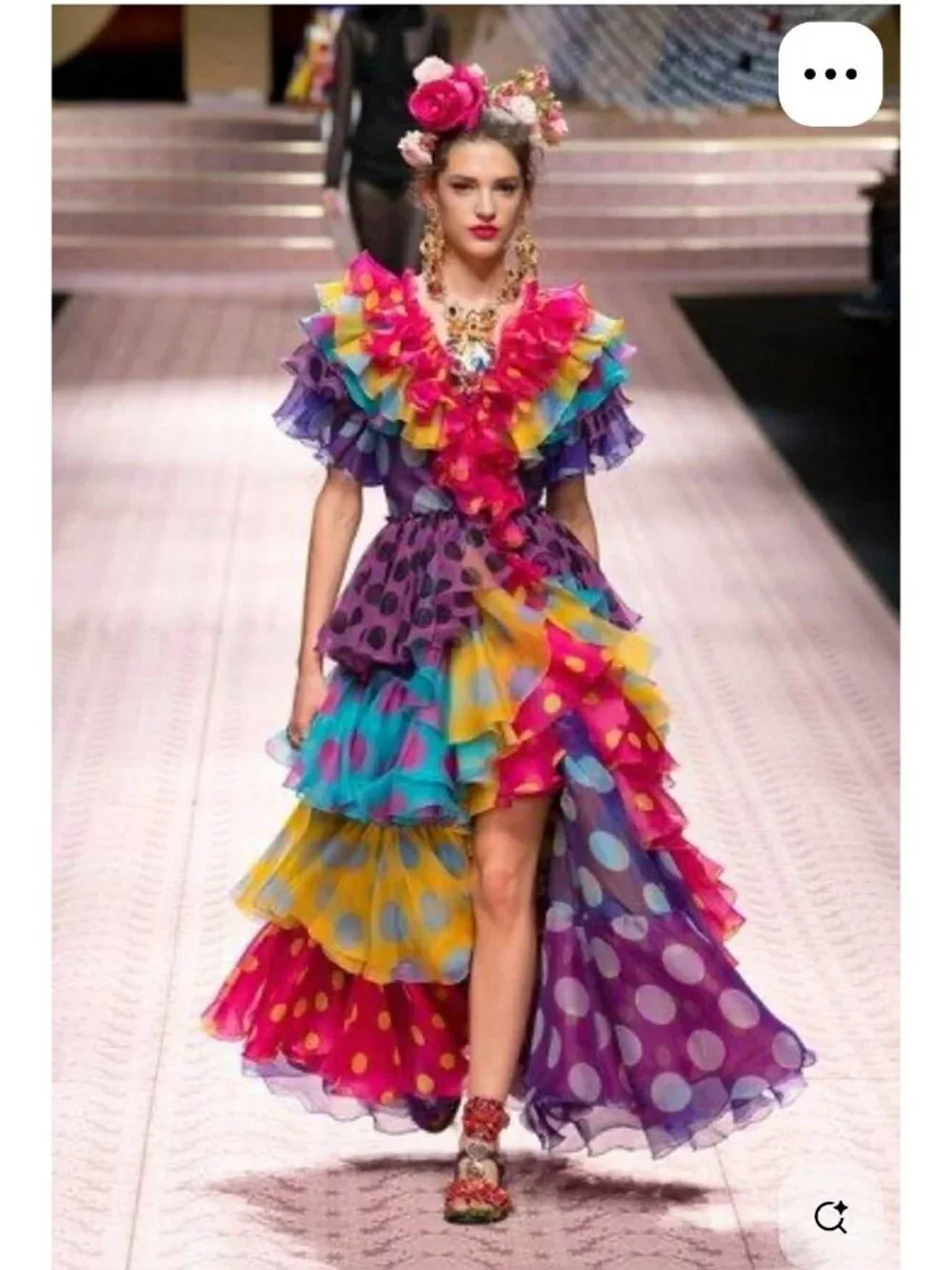 NWT $7K Dolce & Gabbana Silk V Neck Ruffled Hi/Lo Hem Maxi Dress Multicolor Size - Picture 1 of 4